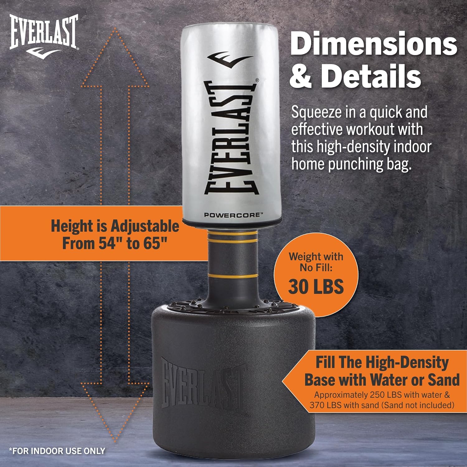 EVERLAST POWERCORE FREESTANDING HEAVY BAG SILVER – Finer Fitness Inc.