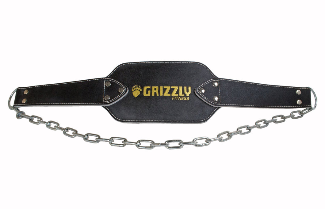 Grizzly Fitness Leather Pro Dip and Pull Up Weight Training Belt with 36