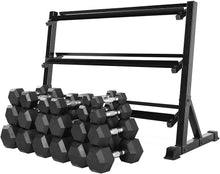 Load image into Gallery viewer, CS-Fitness 5-50 LB Rubber Hex Dumbbell Set with 3 Tier Rack