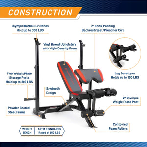 Marcy Two-Piece Olympic Weight Bench with Leg Developer | MKB-979