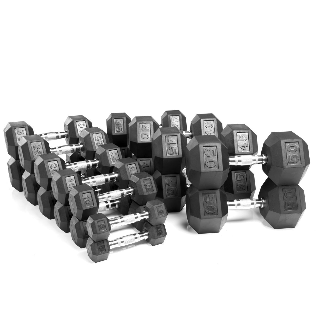 DUMBBELL SET 5LB TO 50LB W ERGO HANDLE 2 Tier rack Finer