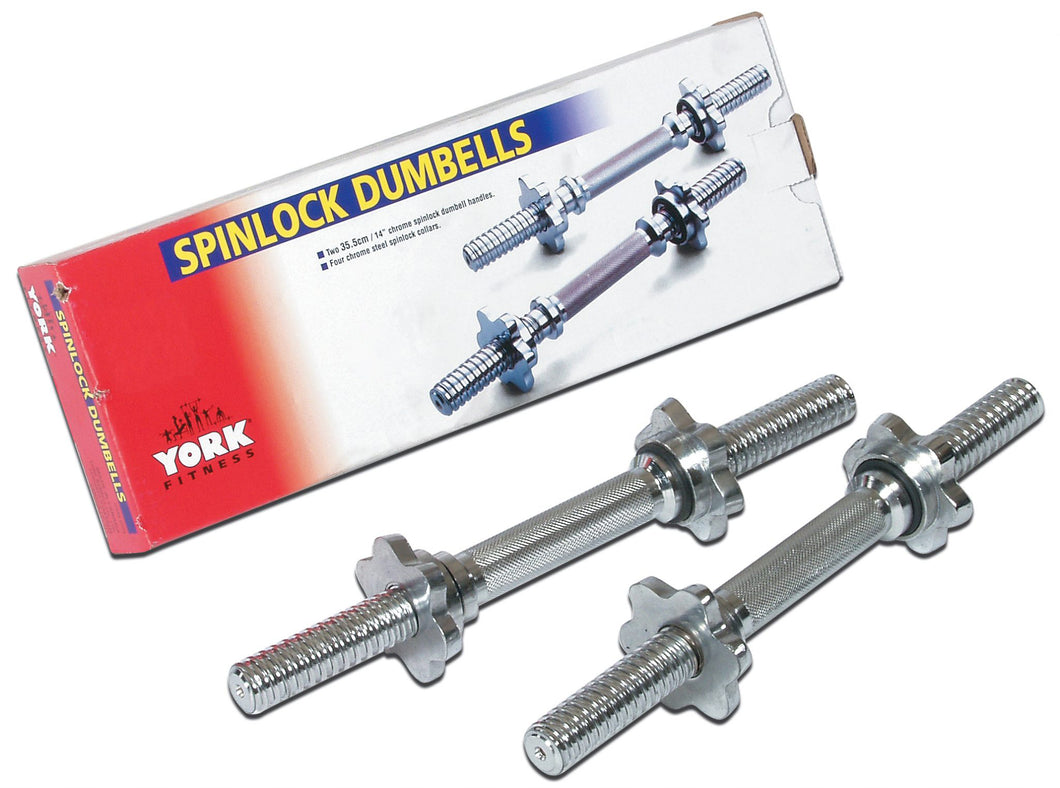 YORK 14″ Solid Steel Spinlock Dumbbell Handles w/ Collars ( PAIR )