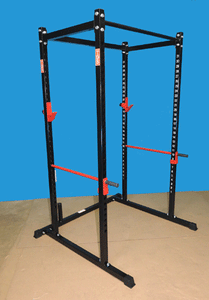 NYB POWER RACK WITH WHITE CHIN-UP BAR, RED J HOOKS AND RED SAFETY BARS