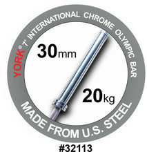 Load image into Gallery viewer, YORK 7′ International Chrome Olympic Bar – 30mm