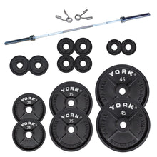 Load image into Gallery viewer, YORK 2″ Cast Iron Olympic 300LB Weight Plate Set